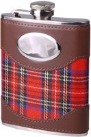 Zigarrenzubehör Merchandise  Classic Edelstahl/Leder braun/Schottenkaro rot 180 ml (725621)