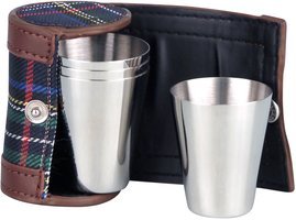 Zigarrenzubehör Merchandise  Classic Trinkbecherset Edelstahl mit 4 Becher im Etui/Schottenkaro á 36 ml (725963)