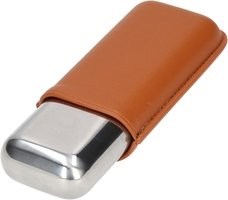Zigarrenzubehör Etui  Cigarloong for 2 Cigars Stainless Steel/Leather cognac (9504)