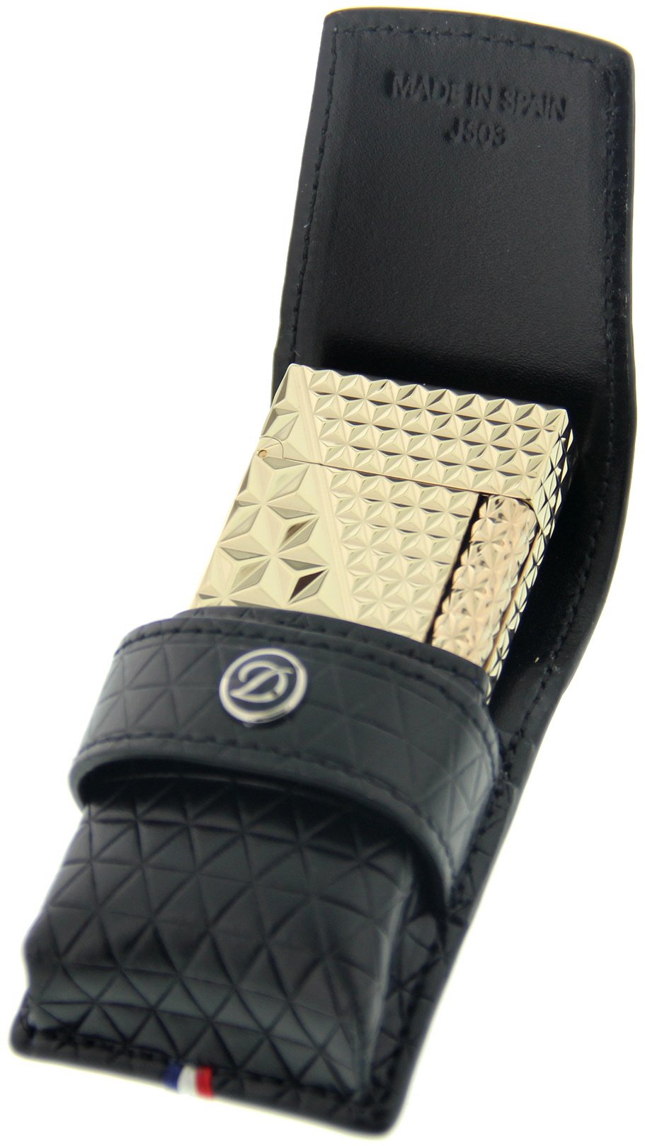 S.T. Dupont Feuerzeugetui schwarz Fire Head Rückseite Detailbild offen