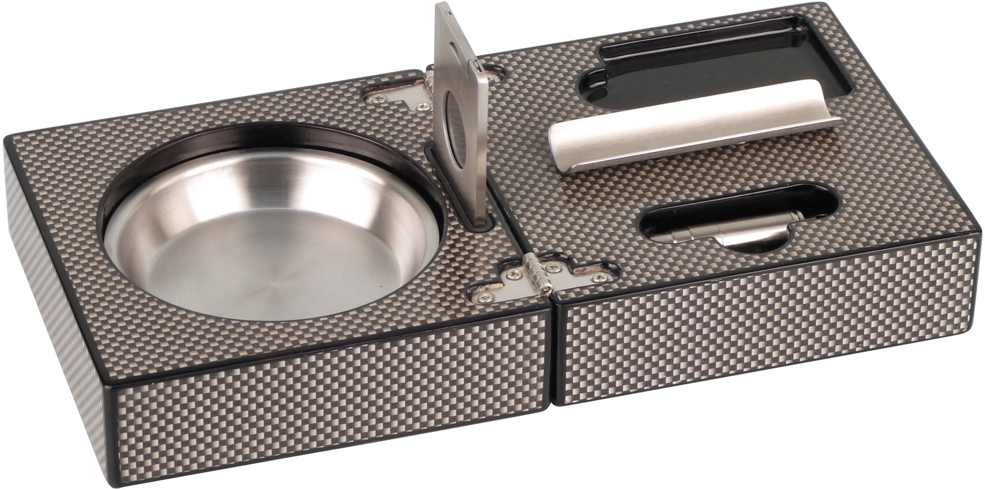 Classic Zigarrenascher schwenkbar carbon finish (524303) offen Detailbild