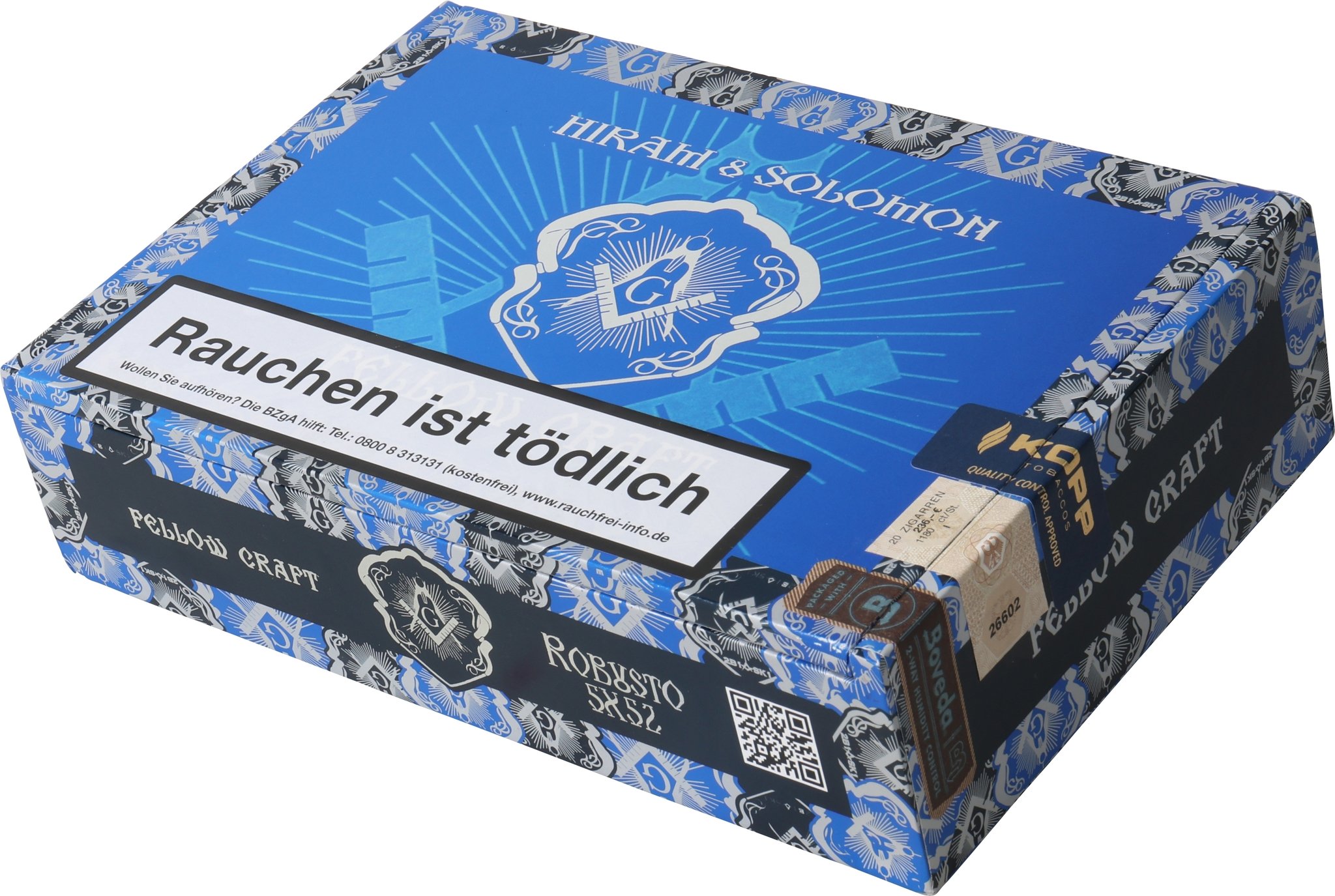 Hiram & Solomon Zigarren Fellow Craft Oscuro Robusto Kiste seitlich