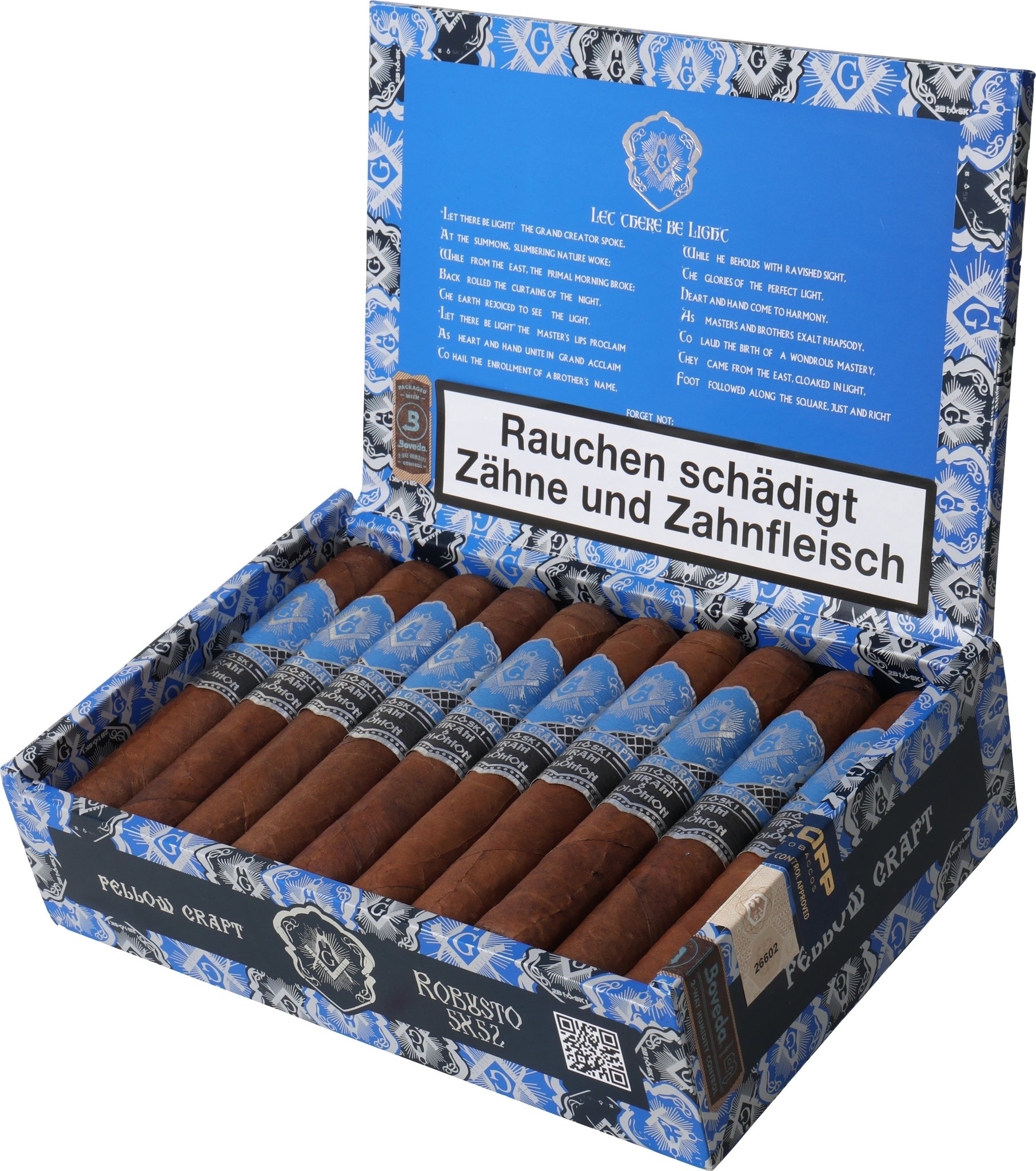 Hiram & Solomon Zigarren Fellow Craft Oscuro Robusto Kiste offen seitlich