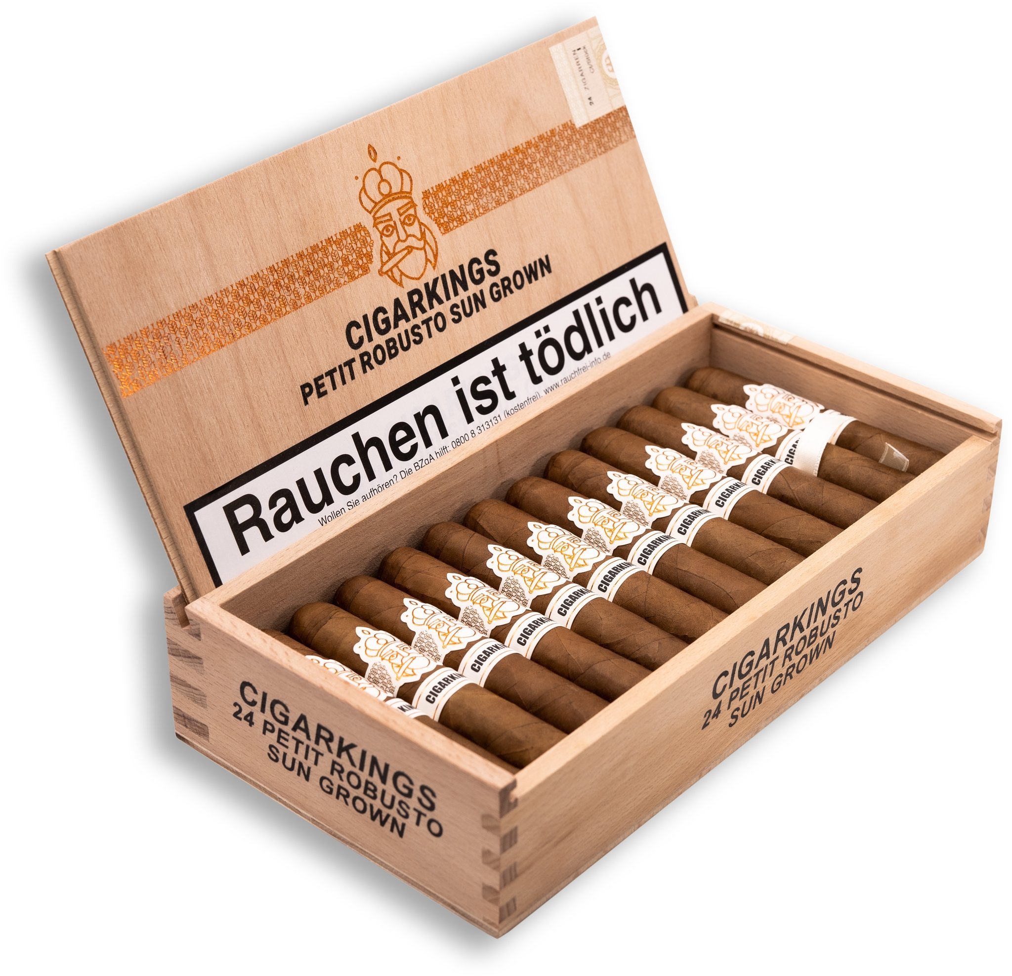 Cigarkings Petit Robusto Sun Grown Kiste offen Detailbild
