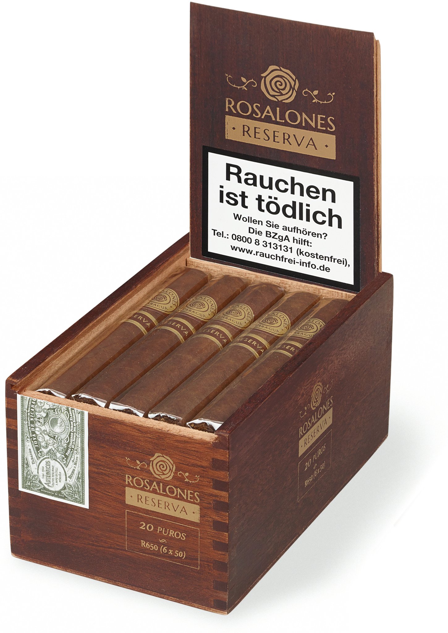 Joya de Nicaragua Rosalones Reserva R650 Toro (6x50) Kiste offen Detailbild