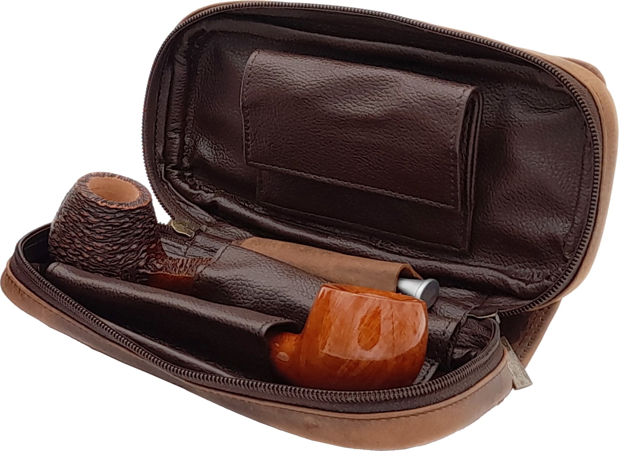 Guy Janot Pfeifentasche 2er braun Buffalo / Canvas (6247) offen