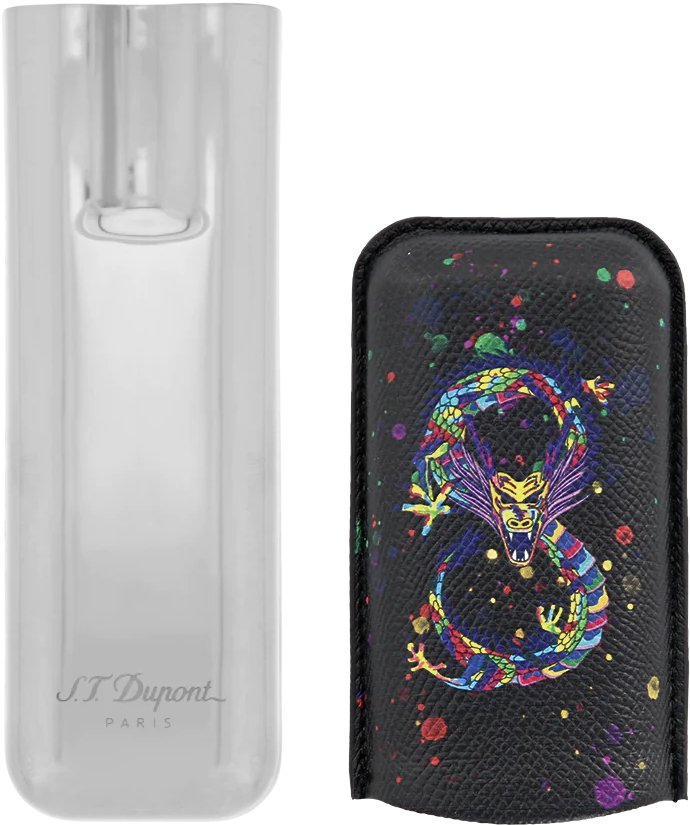 S.T. Dupont Zigarrenetui Metall 2er Dragon schwarz chrome (183277) offen