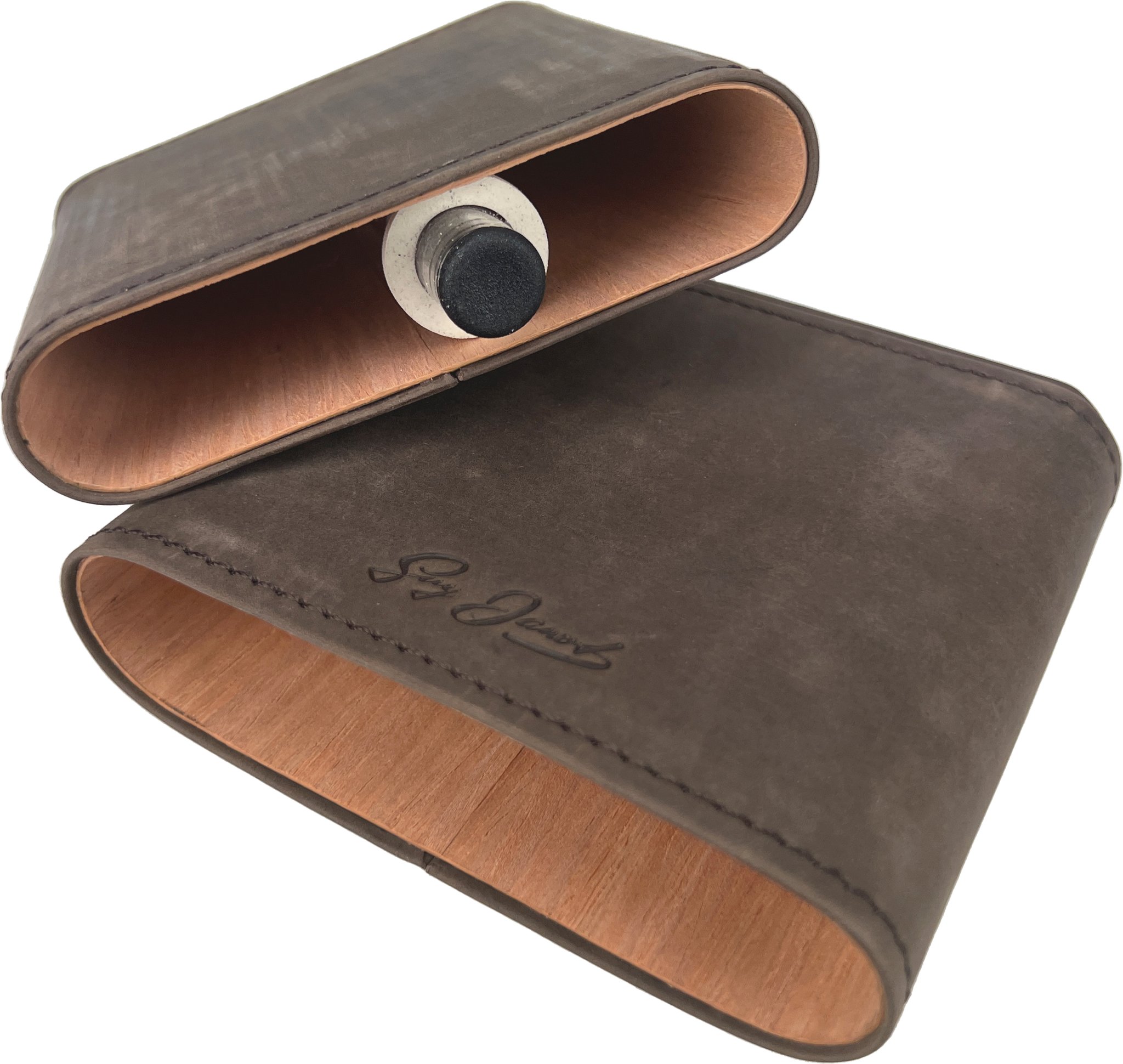 Guy Janot Zigarrenetui Jägerleder 5er Robusto mit Zedernholz und System (8617) offen