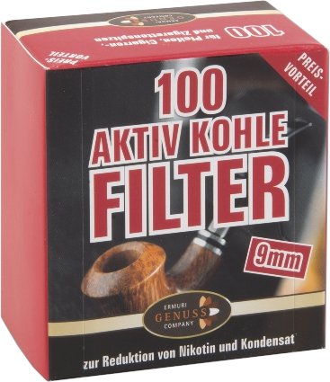 Ermuri Pfeifenfilter 9 mm Aktiv Kohle 100 Stück