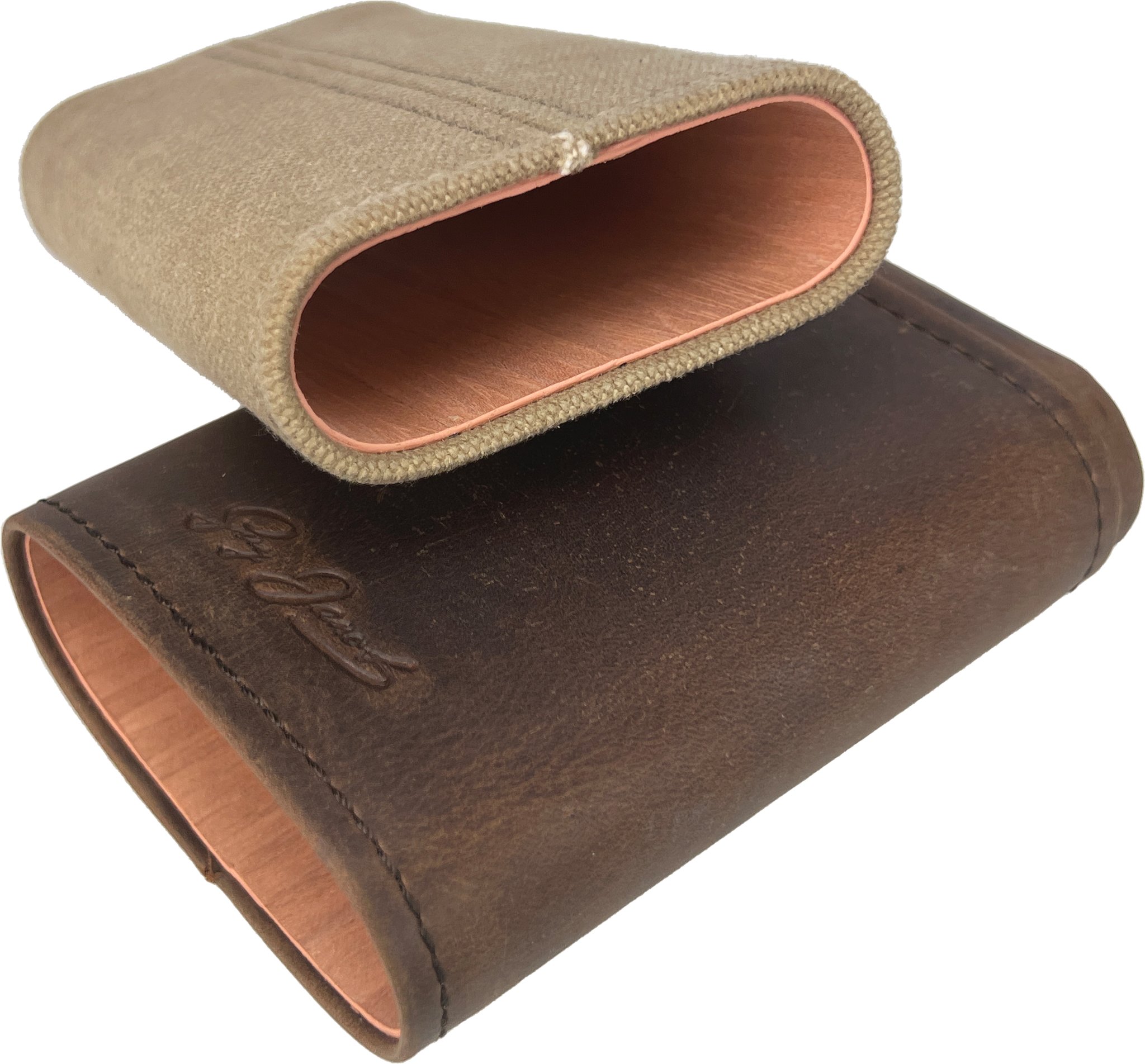 Guy Janot Zigarrenetui Büffelleder Canvas 3er Robusto mit Zedernholz (8212) offen