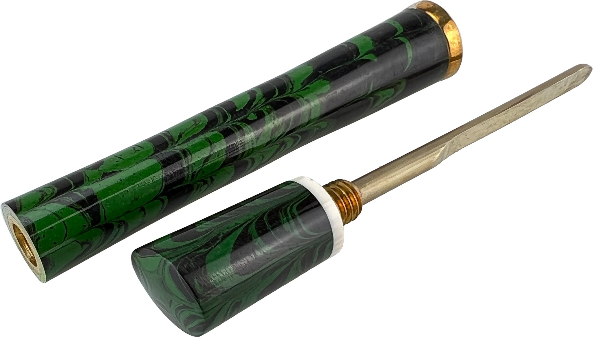 Bruno Nuttens Pfeifenstopfer grün-schwarz Modell 2 offen