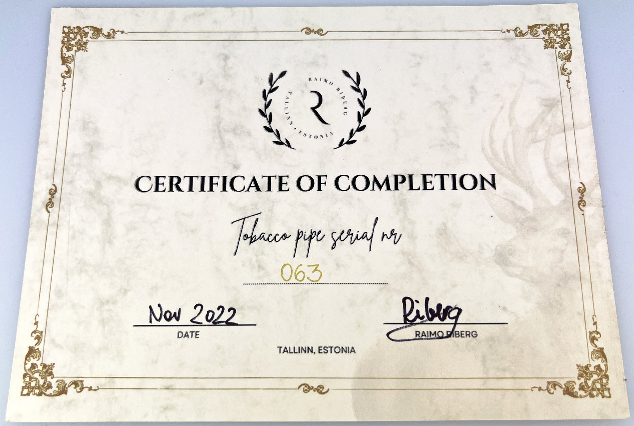 Raimo Riberg Freehand Modell 63 (interne Nr. 3) Zertifikat