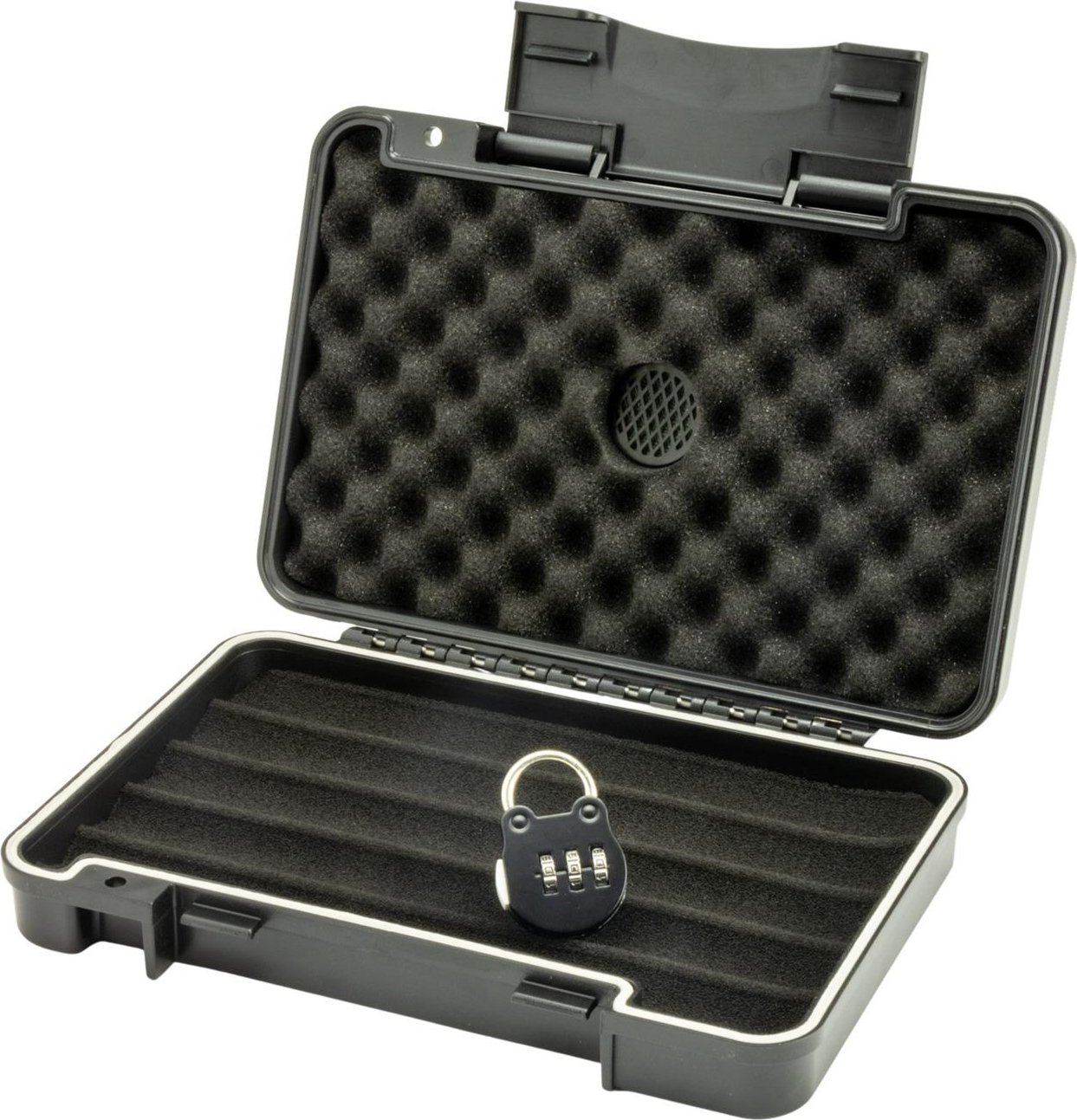 Passatore Reisehumidor Cigar Case Acryl schwarz für 5 Zigarren (560807) offen