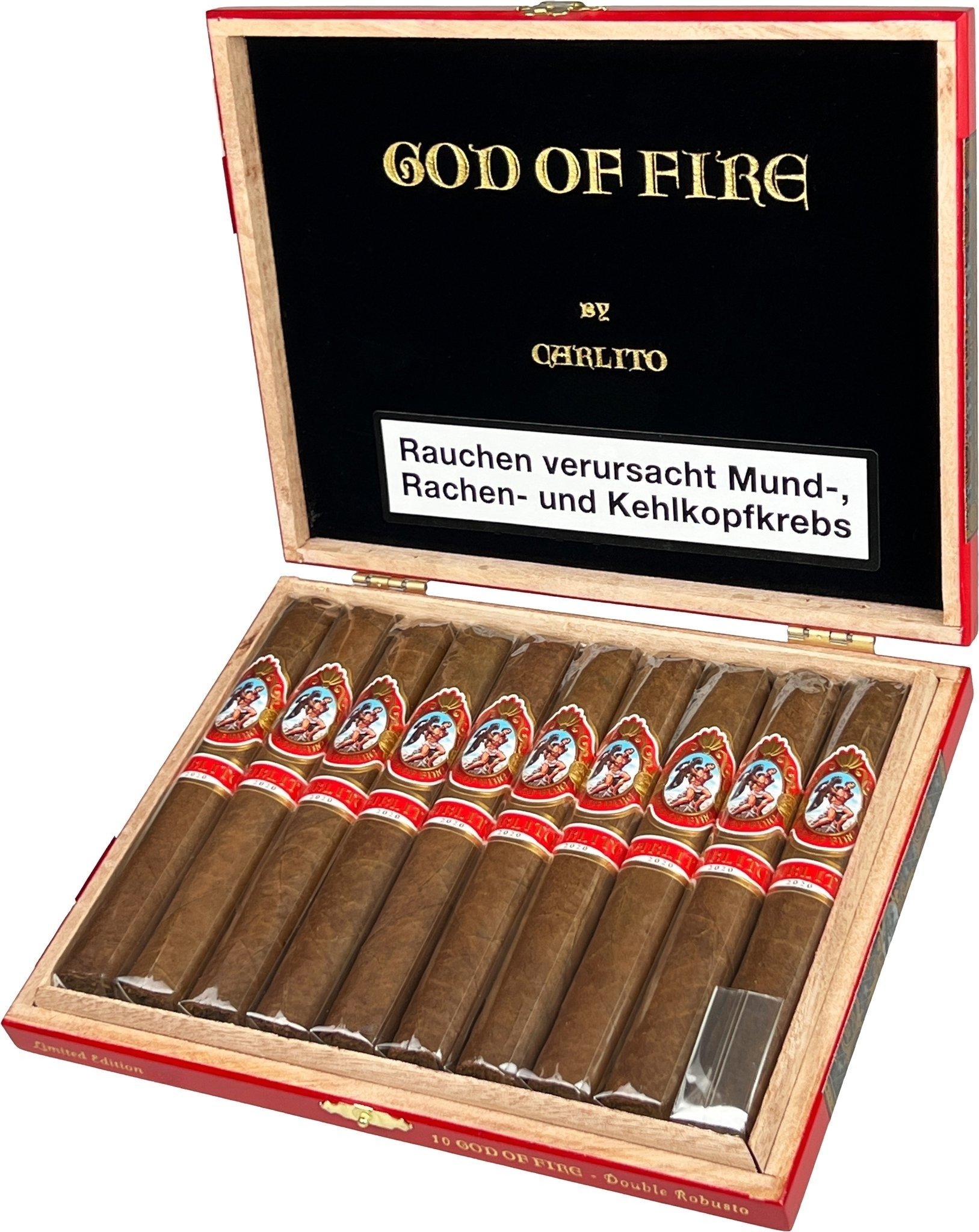 God of Fire by Arturo Fuente by Carlito Double Robusto Kiste offen