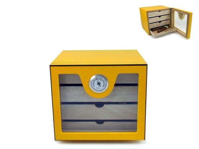 Classic Humidor Lack gelb (92022) mit Schwammbefeuchter