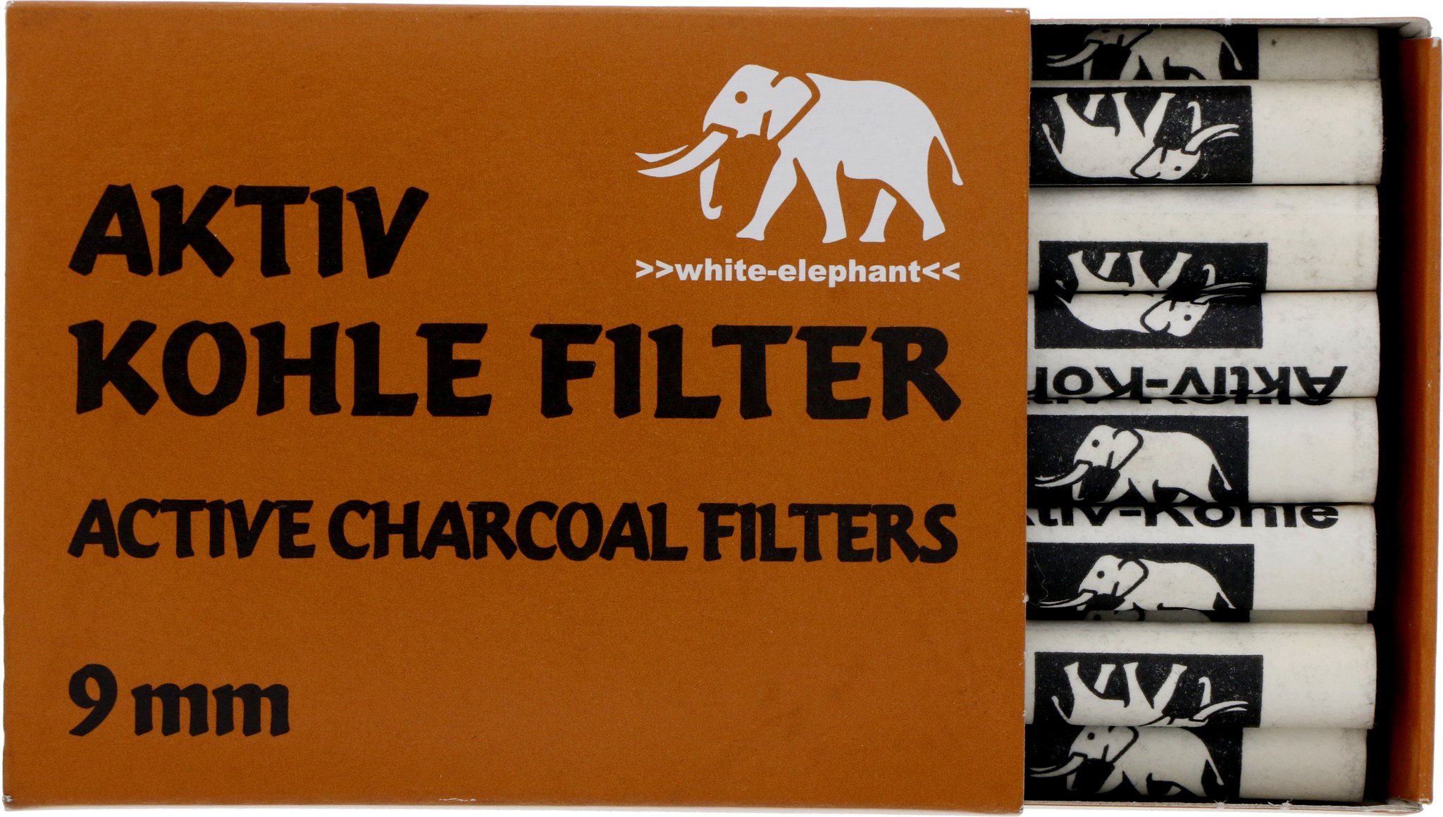 White Elephant Pfeifenfilter 9mm AKTIVKOHLE-Filter (40 Stück) offen