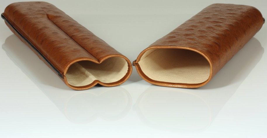 Martin Wess Premium Lederetui - Strauß (Austriche) Braun 2er Churchill Strauß (594) offen