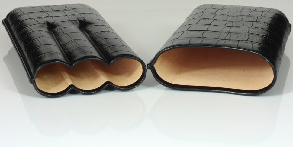 Martin Wess Premium Lederetui - Kroko black 3er Corona Kroko (593) offen