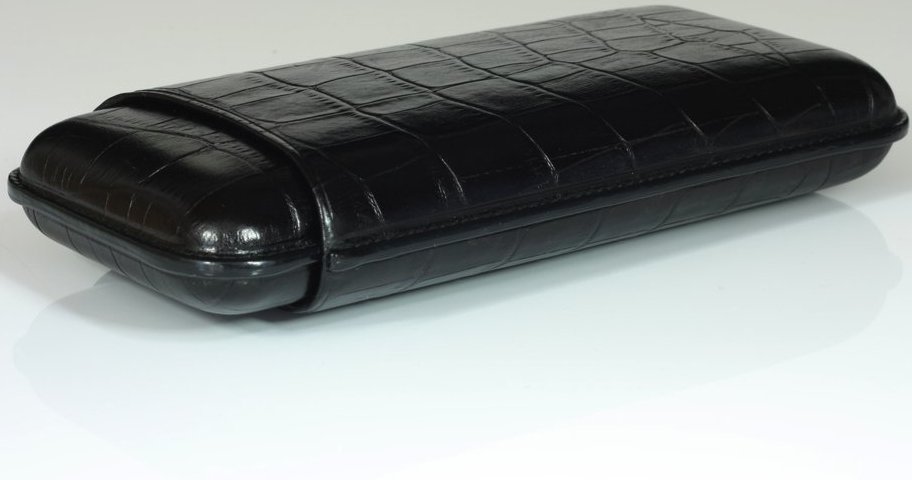 Martin Wess Premium Lederetui - Kroko black 3er Corona Kroko (593)  liegend