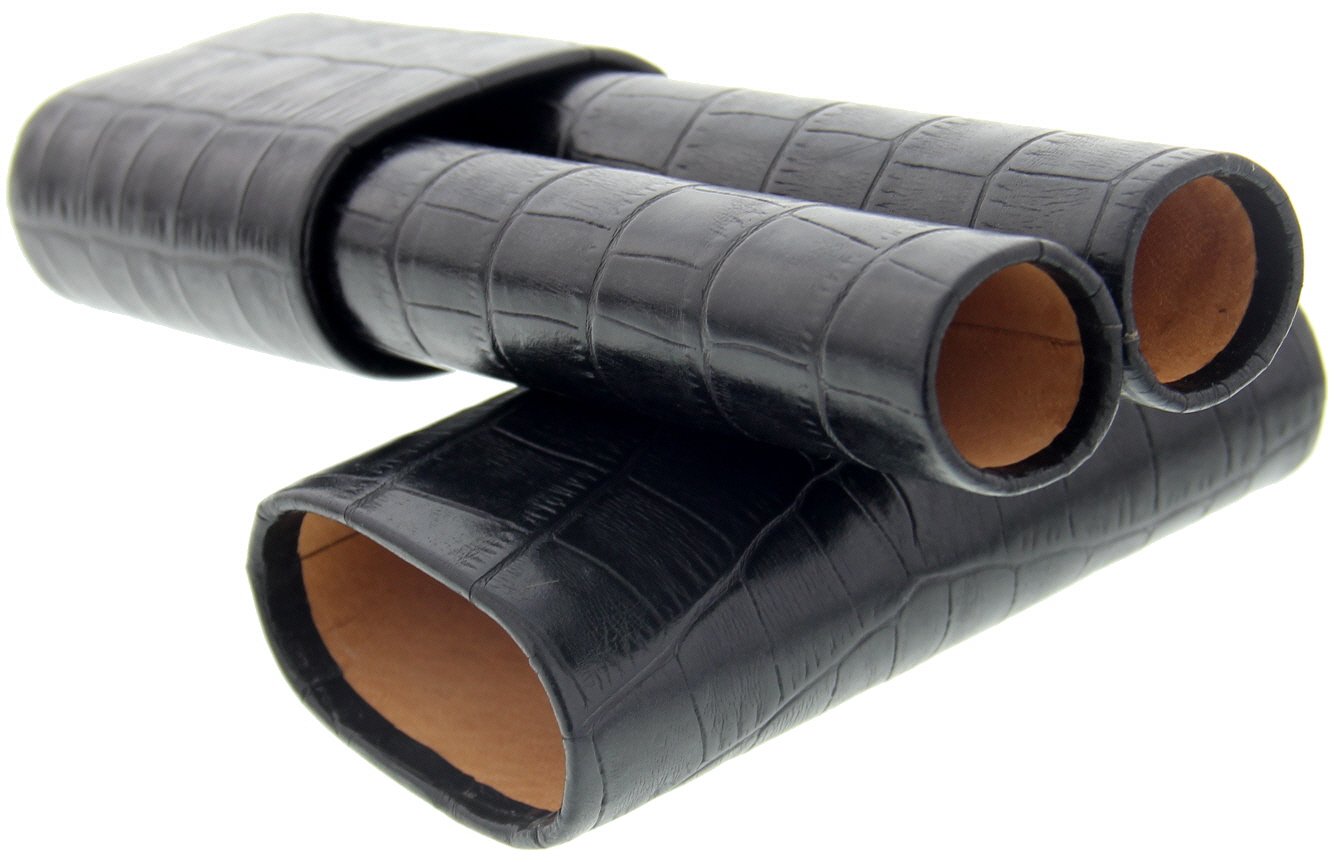 Martin Wess Premium Lederetui Kroko black 2er Toro (662) Detailansicht