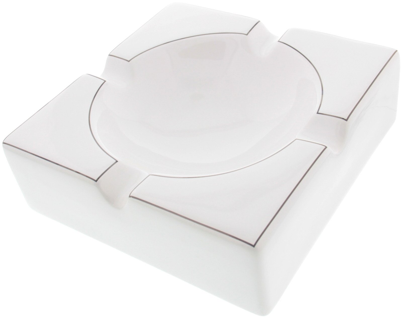 Classic Zigarrenascher Keramik Weiss 4 Ablagen Silberrand (523051)