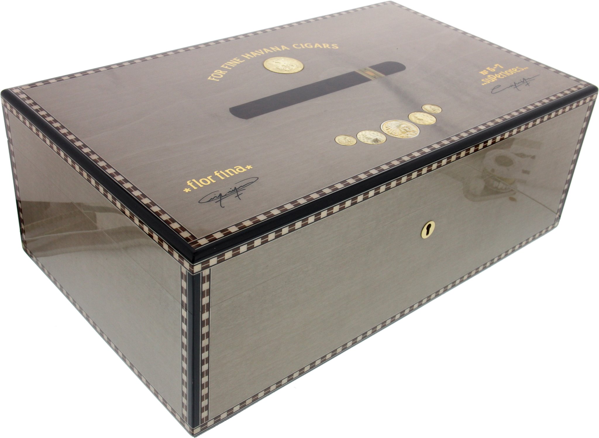 Elie Bleu Collection Medailles Humidor für 120 Zigarren mit einer Sykomore Maserung in grau