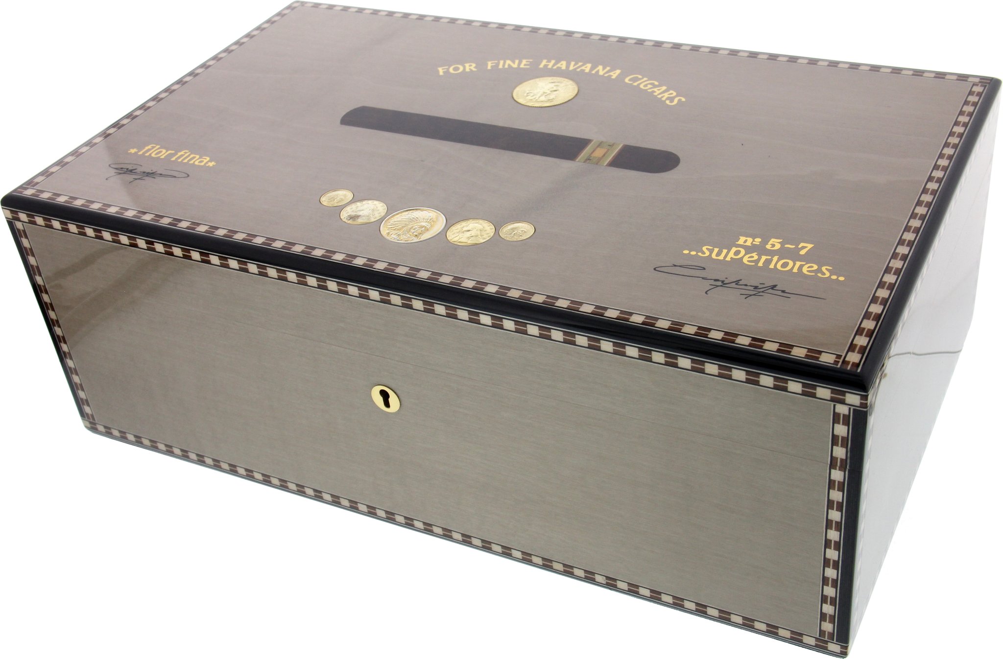 Elie Bleu Collection Medailles Humidor für 120 Zigarren mit einer Sykomore Maserung in grau seitlic