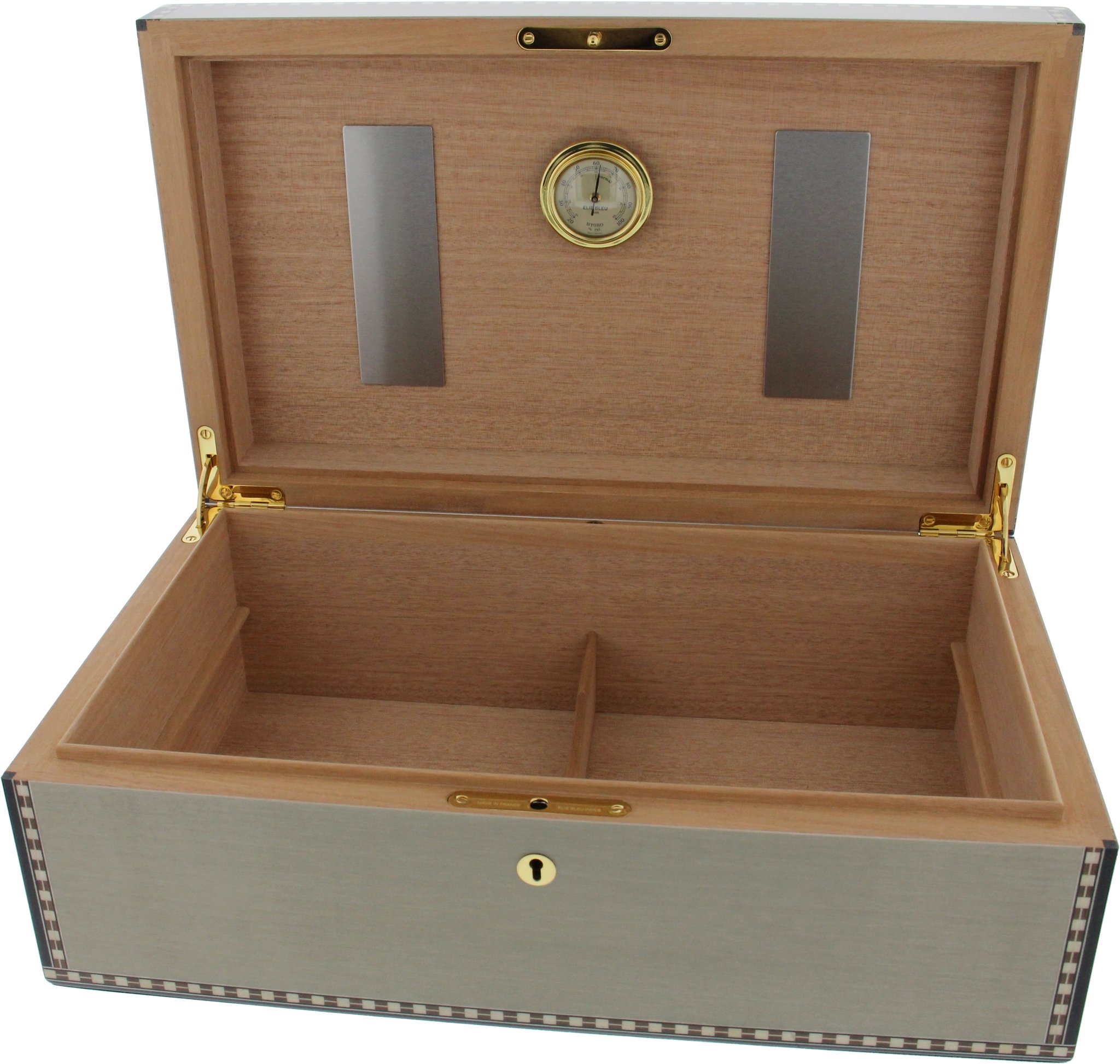 Elie Bleu Collection Medailles Humidor für 120 Zigarren mit einer Sykomore Maserung in grau offen F