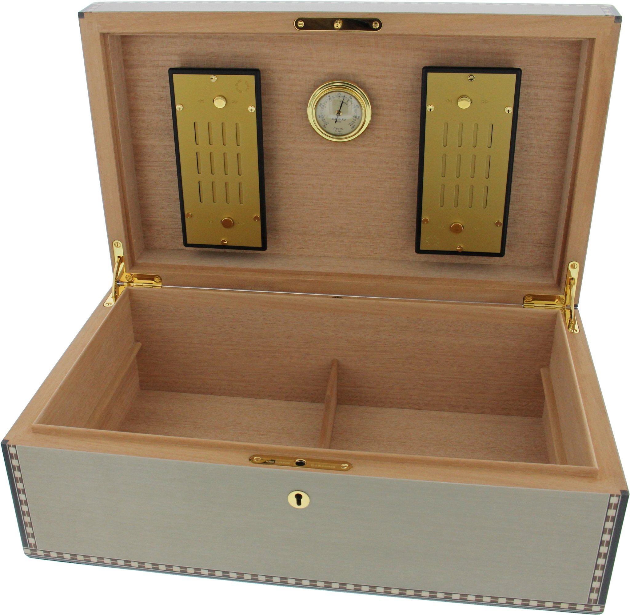 Elie Bleu Collection Medailles Humidor für 120 Zigarren mit einer Sykomore Maserung in grau offen