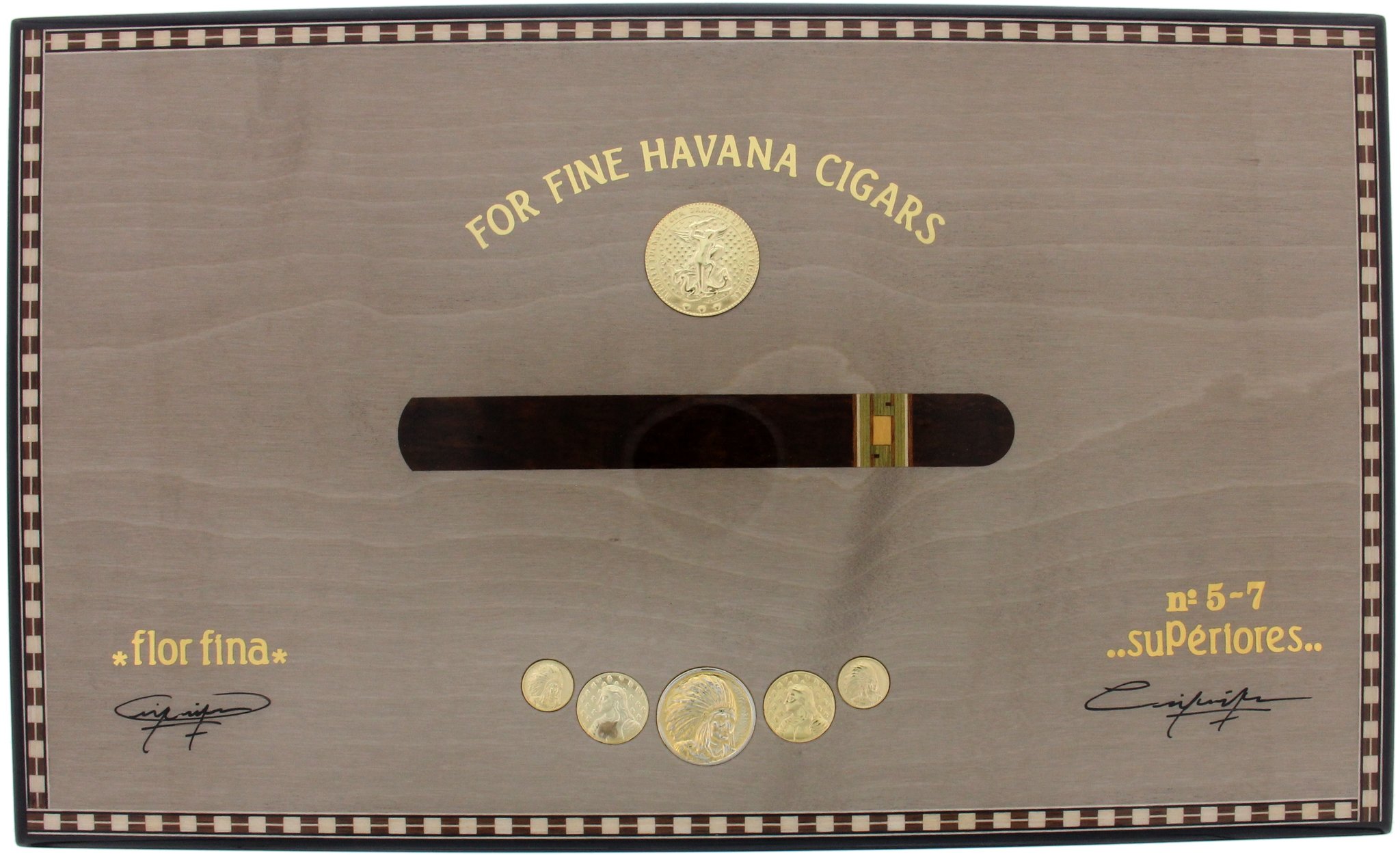 Elie Bleu Collection Medailles Humidor für 120 Zigarren mit einer Sykomore Maserung in grau Deckel