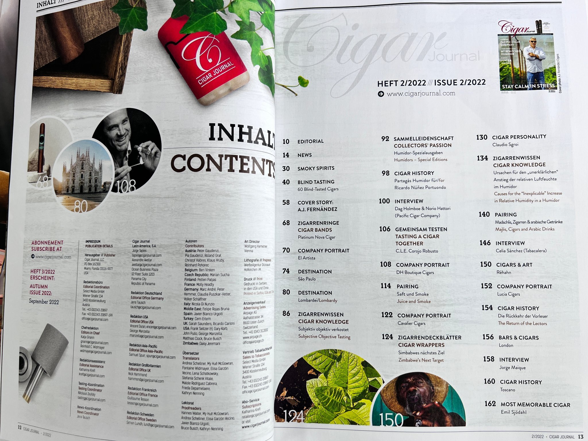 Cigar Journal Ausgabe 02/2022 Inhaltsverzeichnis