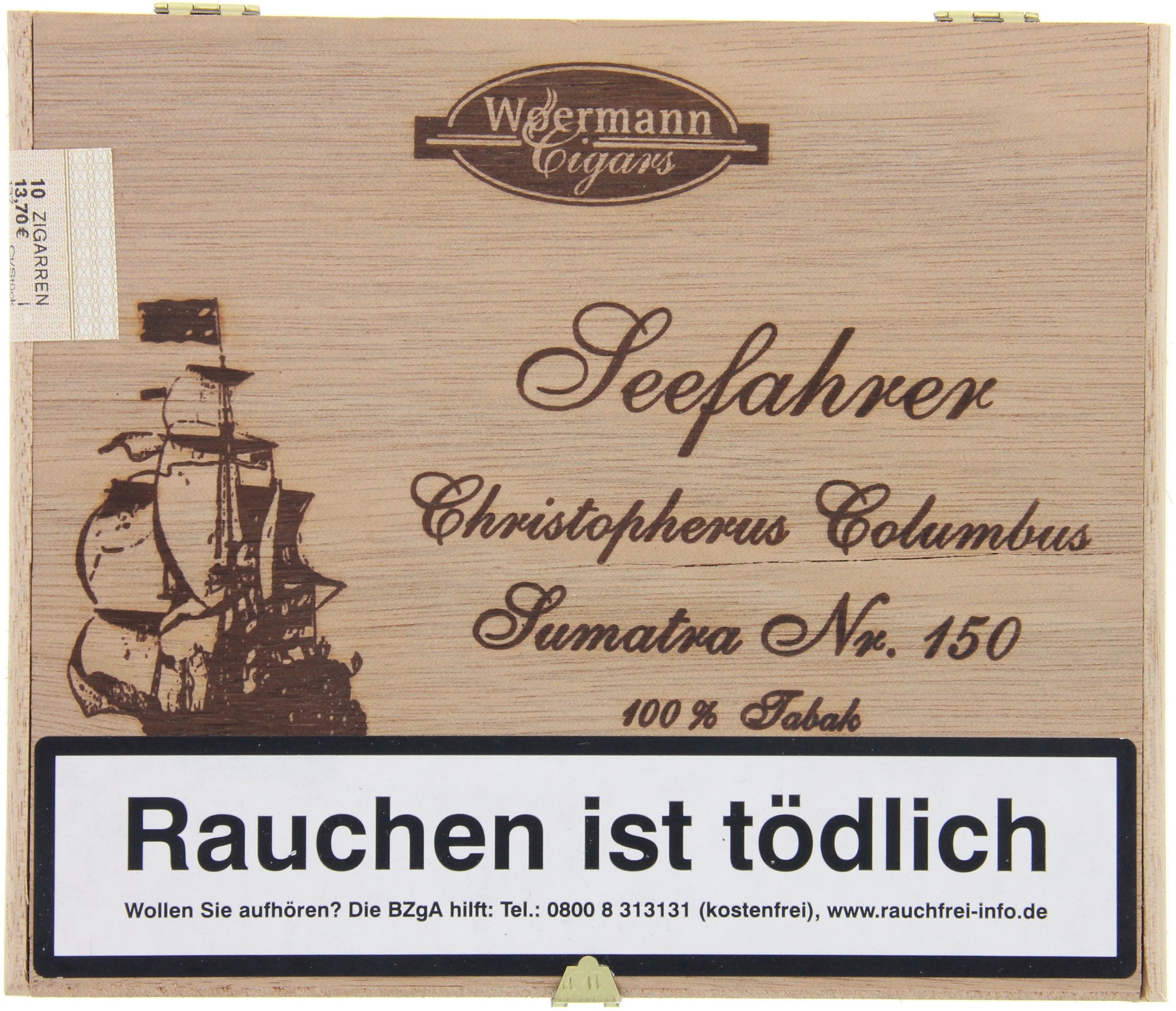 Woermann Cigars Seefahrer Corona 100% Tabak Christopherus Columbus Sumatra No. 150 10er Kiste