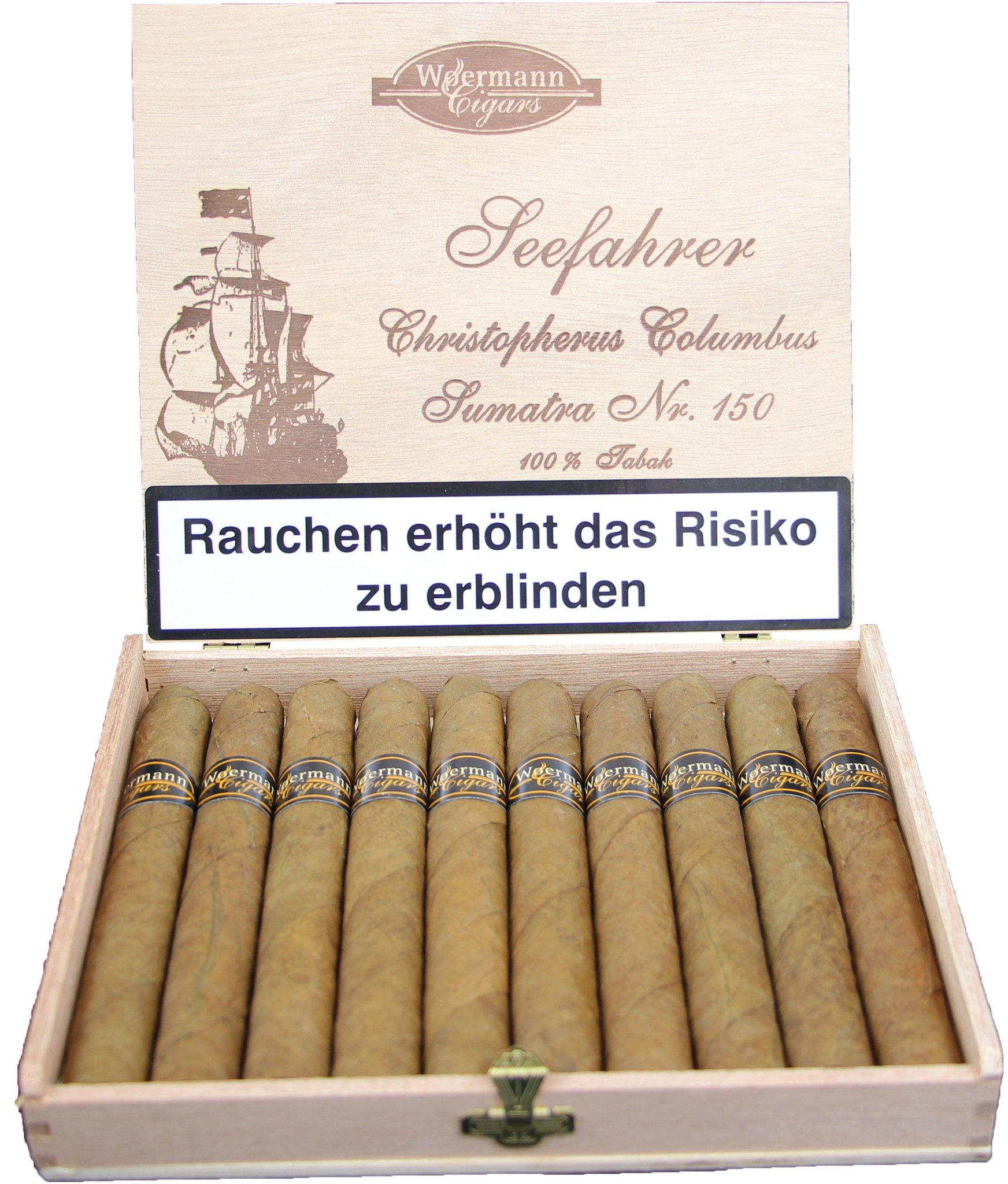 Woermann Cigars Seefahrer Corona 100% Tabak Christopherus Columbus Sumatra No. 150 offen