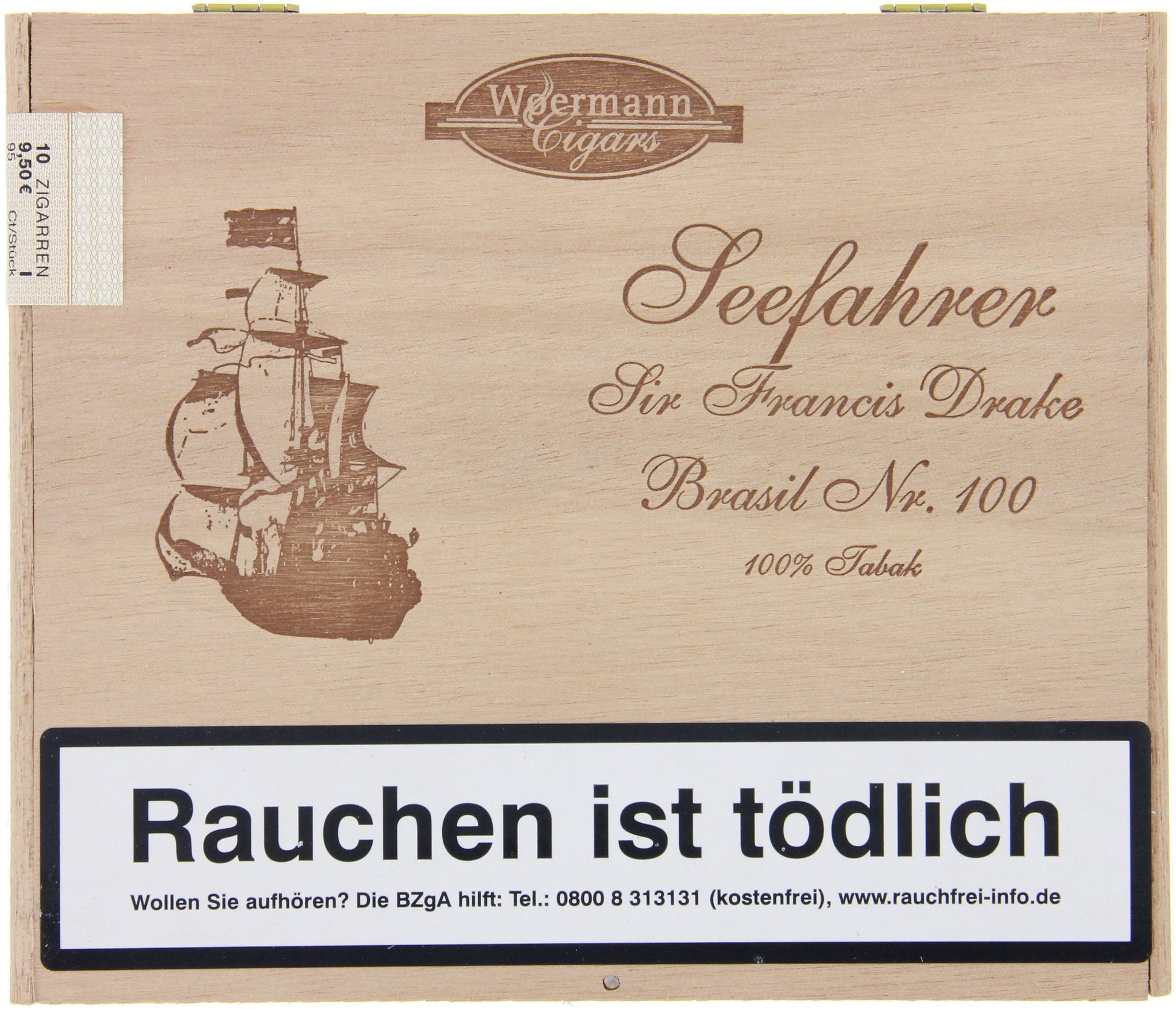 Woermann Cigars Seefahrer Corona 100% Tabak Sir Francis Drake Brasil No. 100 (10er Kiste)