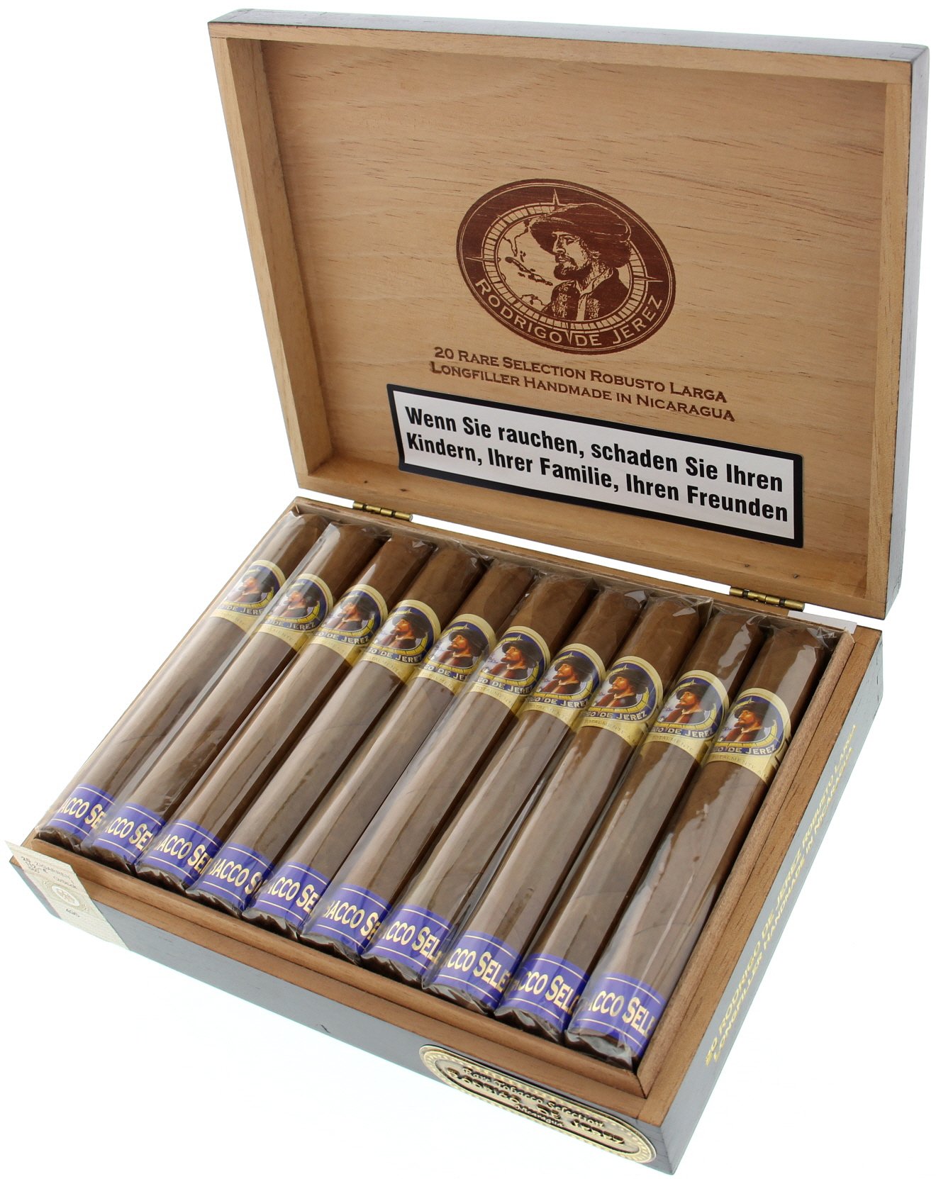 Rodrigo de Jerez BLAU Robusto Larga Rare Tobacco Selection Kiste offen